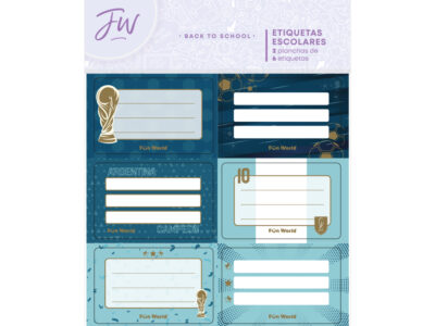 Etiquetas Fun World escolares futbol
